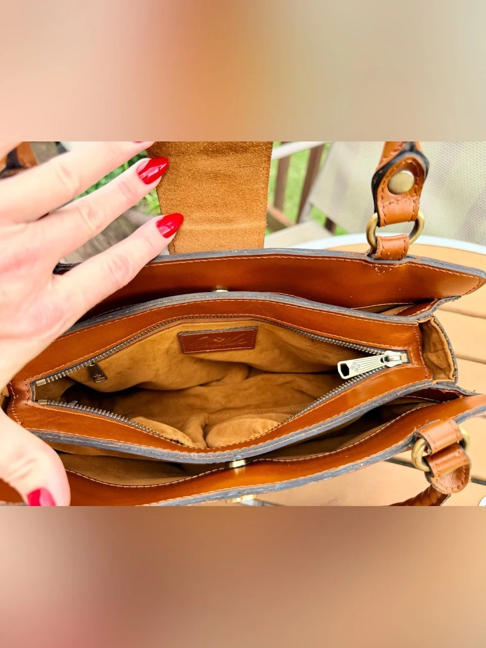 Patricia Nash Tooled Embossed Leather Satchel + Matching Wallet in Floral Cognac